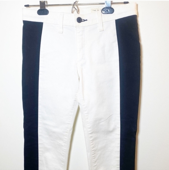 Rag & bone Mid-Rise Skinny Jeans in white with black tuxedo stripe Size 25 - Picture 5 of 14